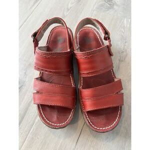 El Naturalista  Women Ankle Strap Sandal Shoes Red Leather Size 37 US 6/6.5